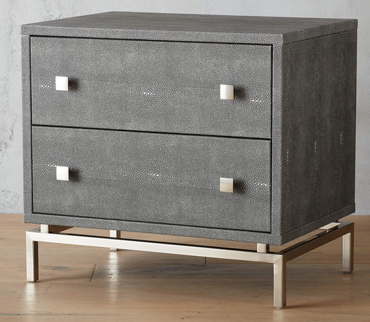 Shagreen night stand with two drawers and chrome hardware