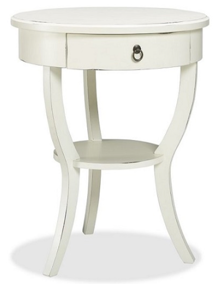 Round white night stands with drawer