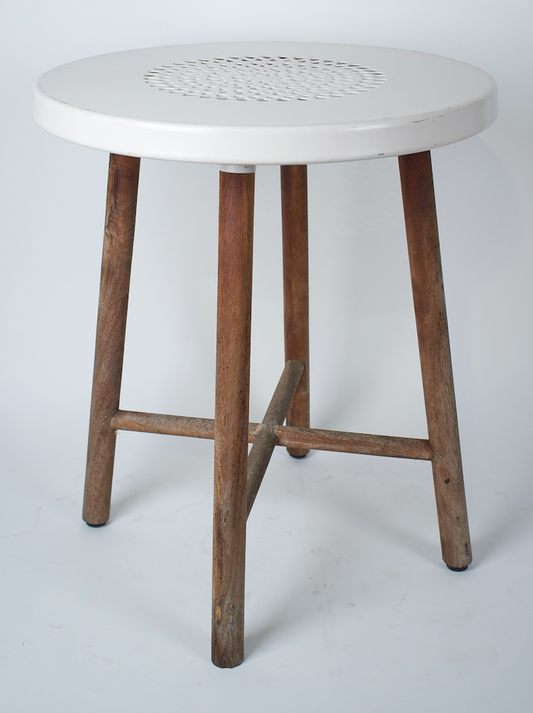 Outdoor side table or stool, cream top, wood legs