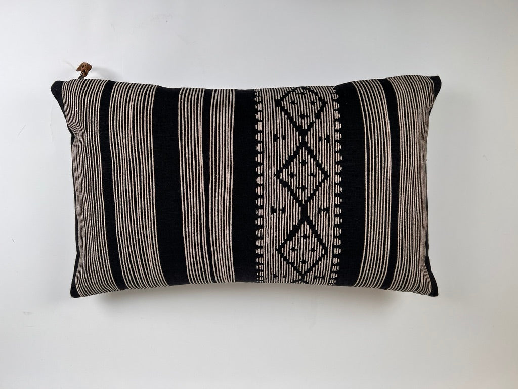 Black and Cream Stripe Lumbar Pillow, 14" x 24"