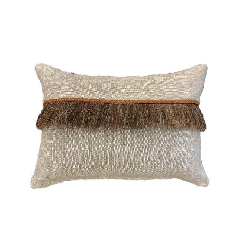 Hayden natural linen lumbar pillow with brown horse hair