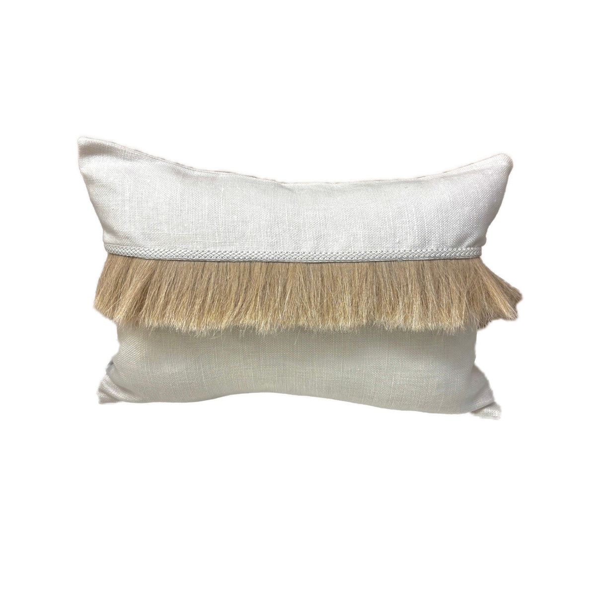 Hayden white linen lumbar pillow with beige horse hair