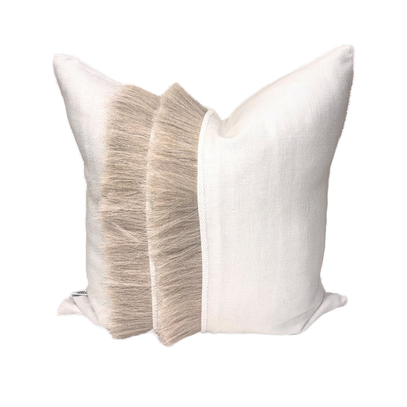 Hayden white linen pillow with ivory horse hair