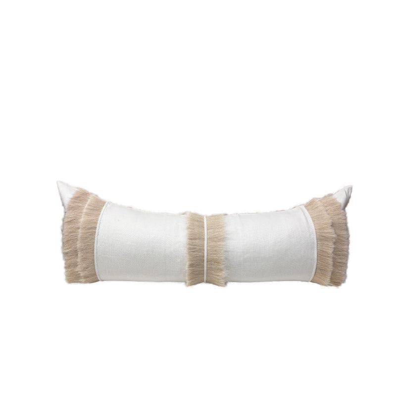 Hayden white linen lumbar pillow with ivory horse hair