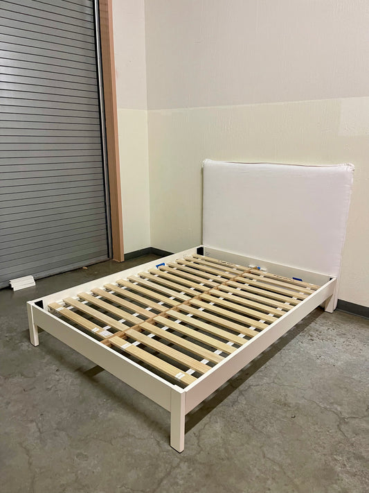 White fabric w/ flange queen headboard