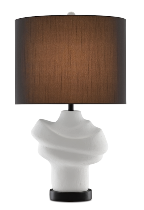 White ceramic lamp with black lamp shade