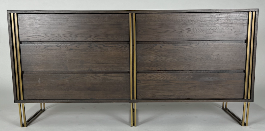 Rubbed black oak dresser with brass detailing