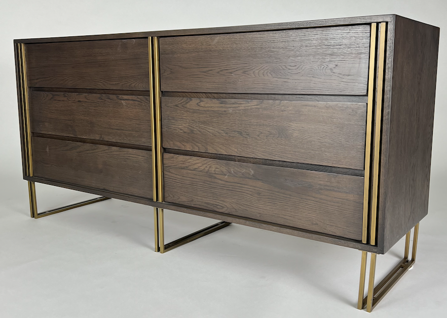 Rubbed black oak dresser with brass detailing