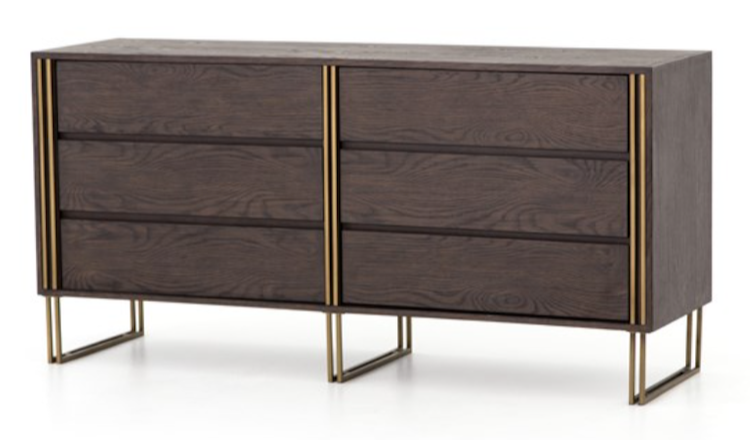 Rubbed black oak dresser with brass detailing