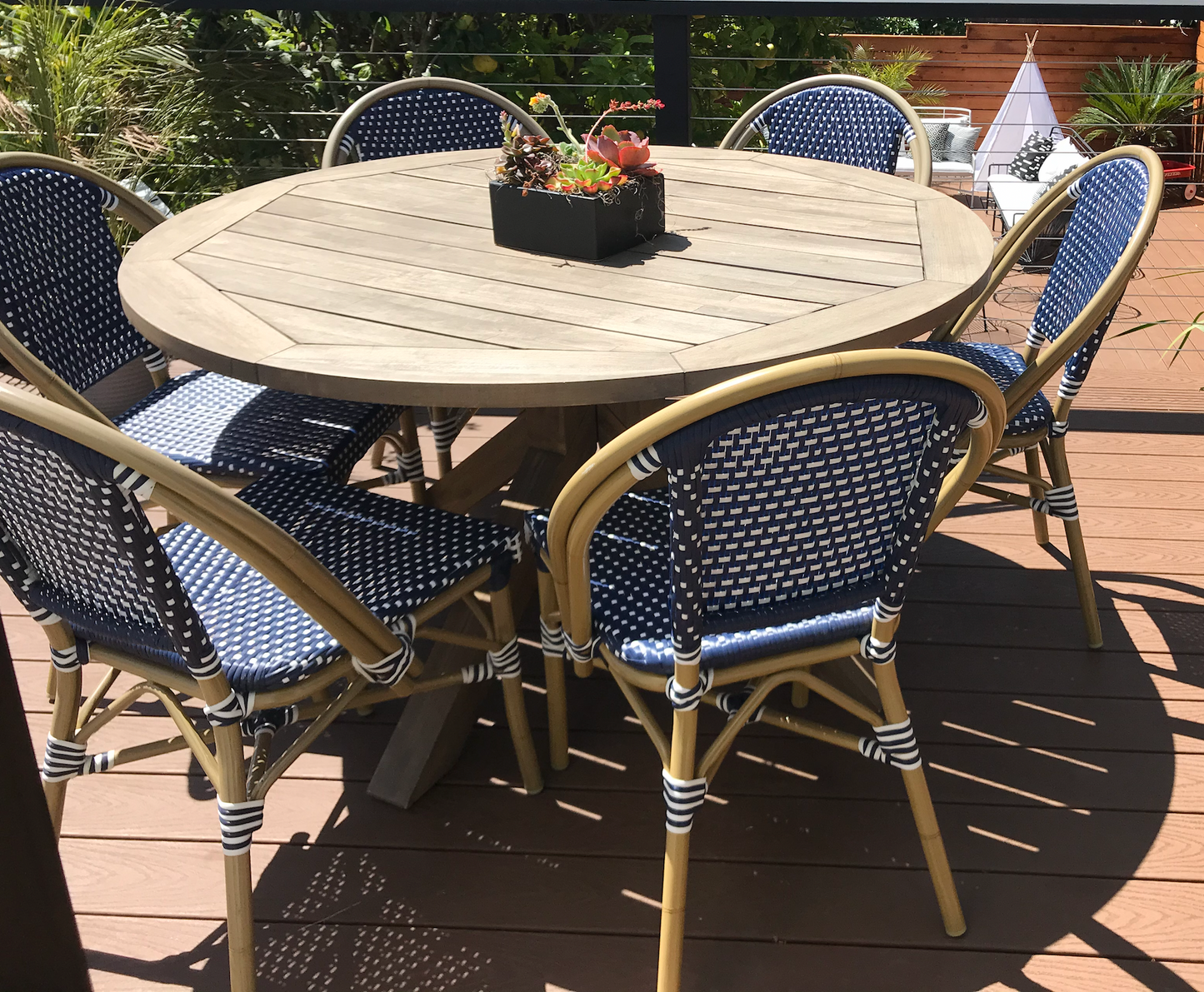 Blue and white outdoor Parisian dining chair