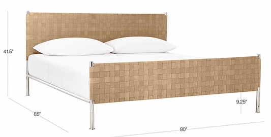 King bed frame, woven sued, chrome legs and side rails