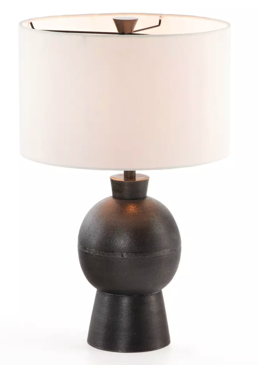 Textured black aluminum lamp, white silk shade