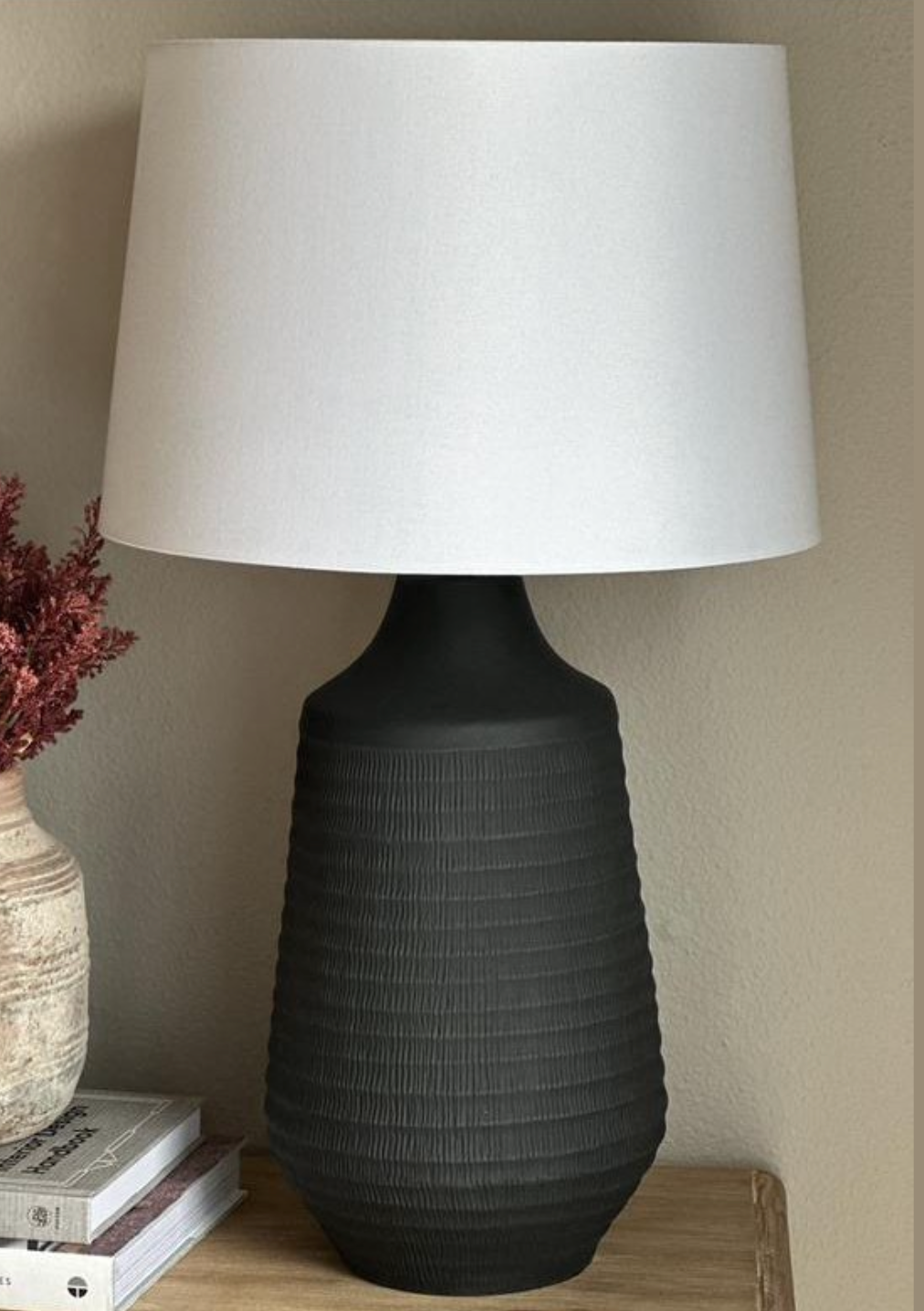 Textured black ceramic lamp