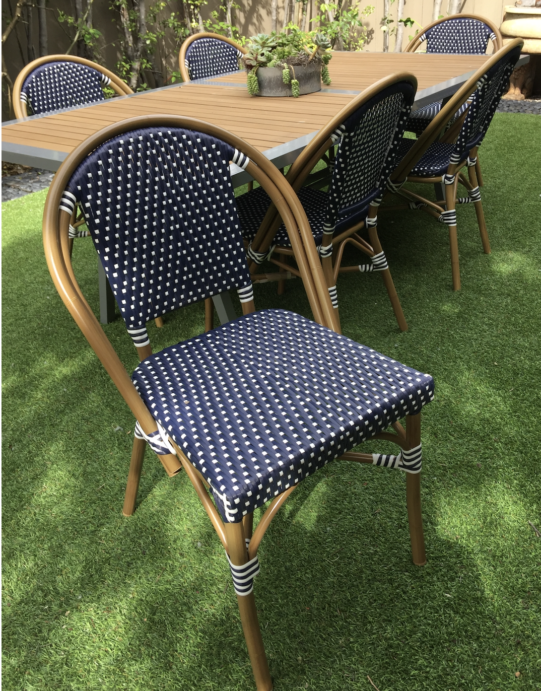 Blue and white outdoor Parisian dining chair