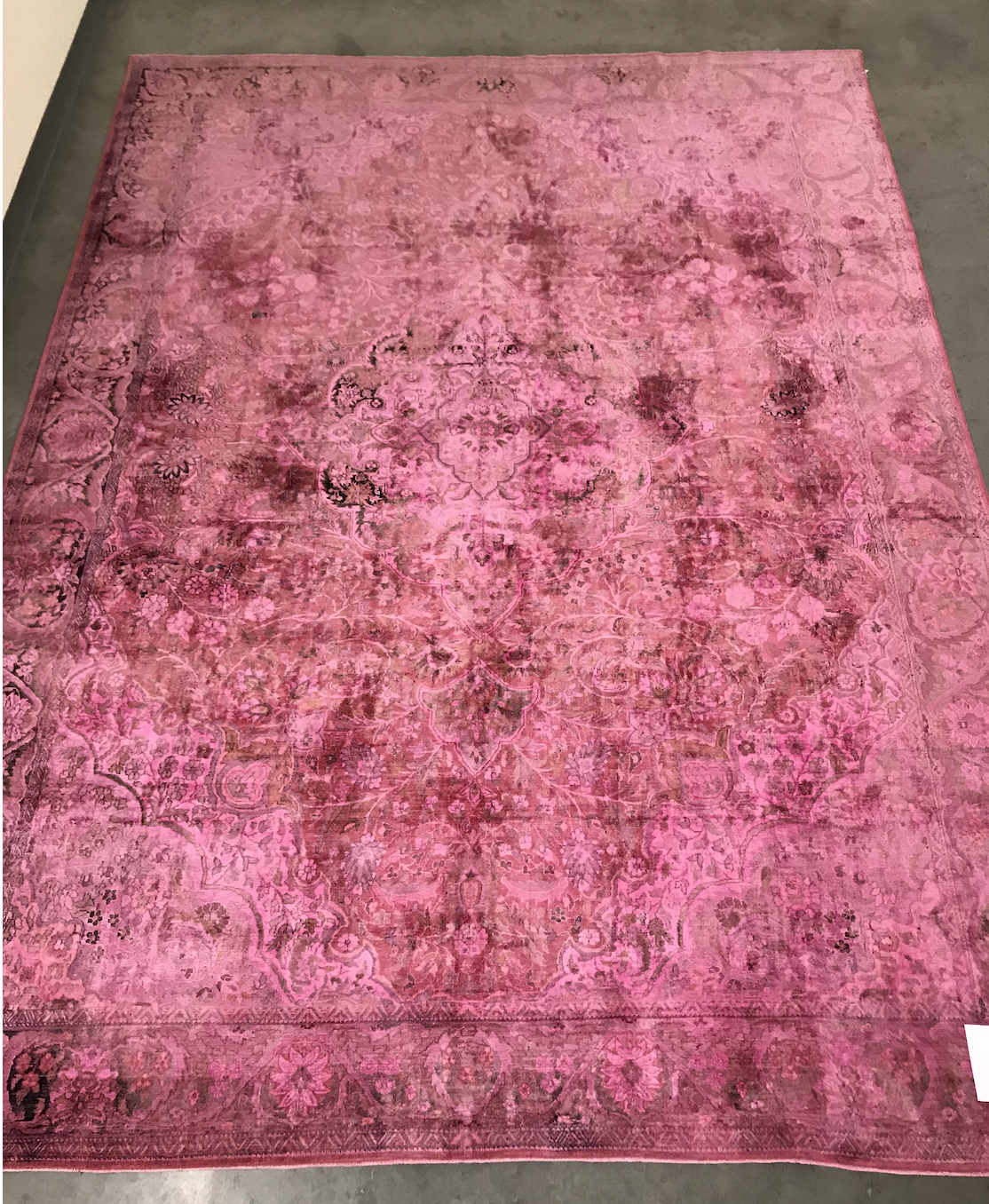 Vintage silk over dyed rug in pink