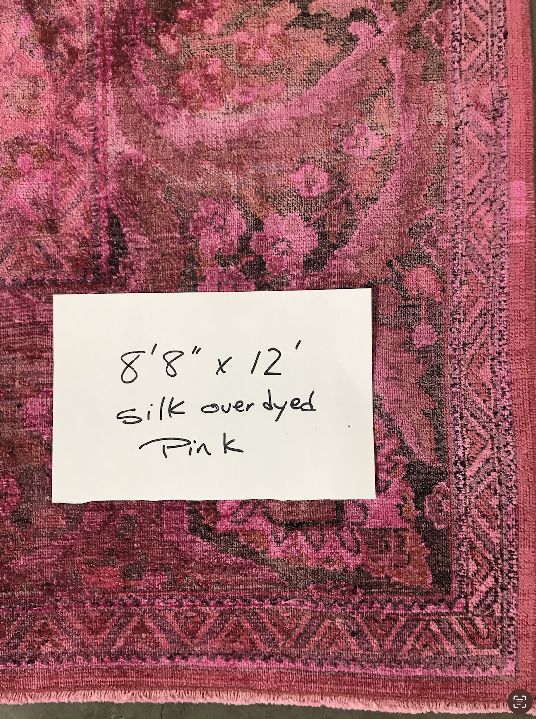 Vintage silk over dyed rug in pink