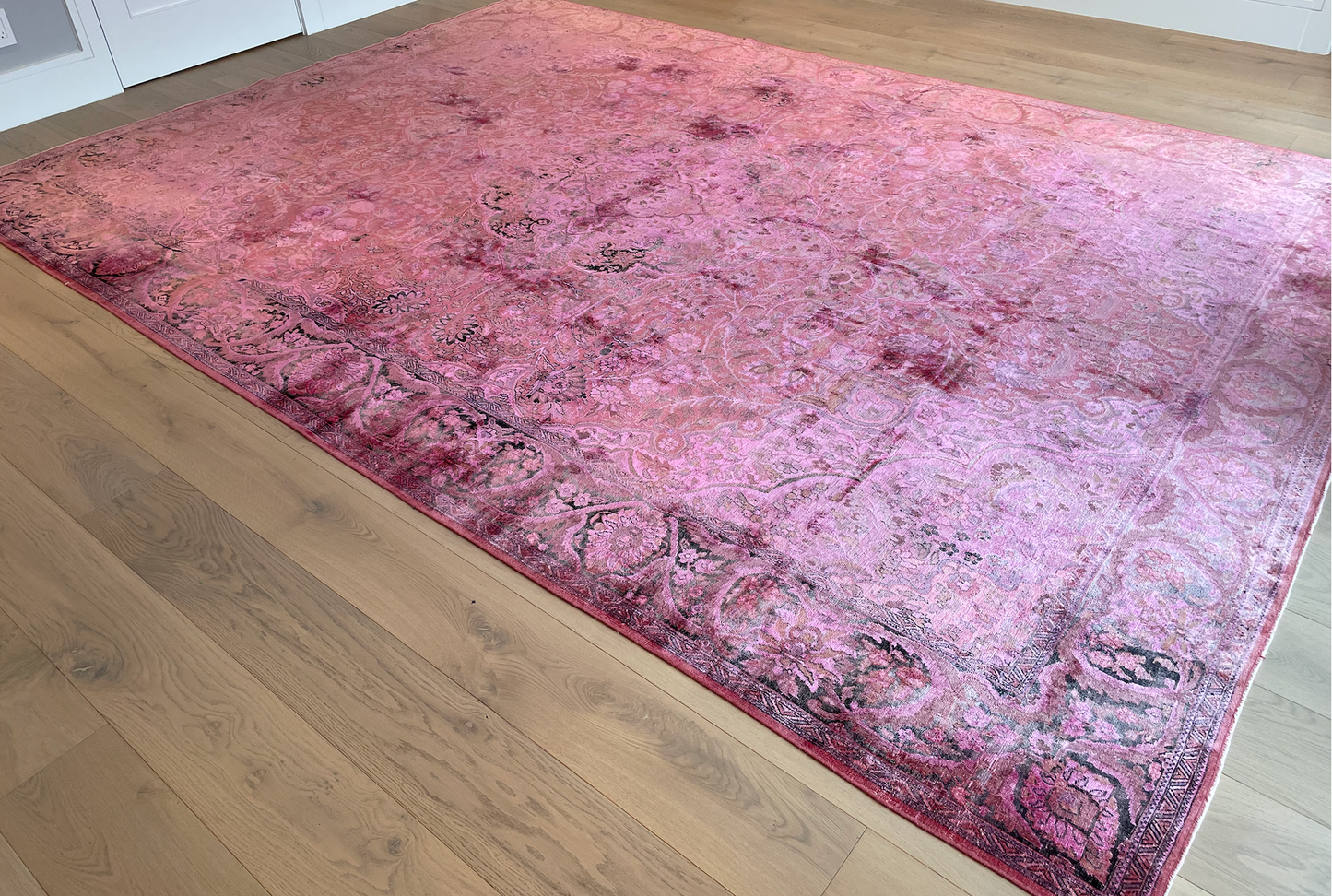 Vintage silk over dyed rug in pink