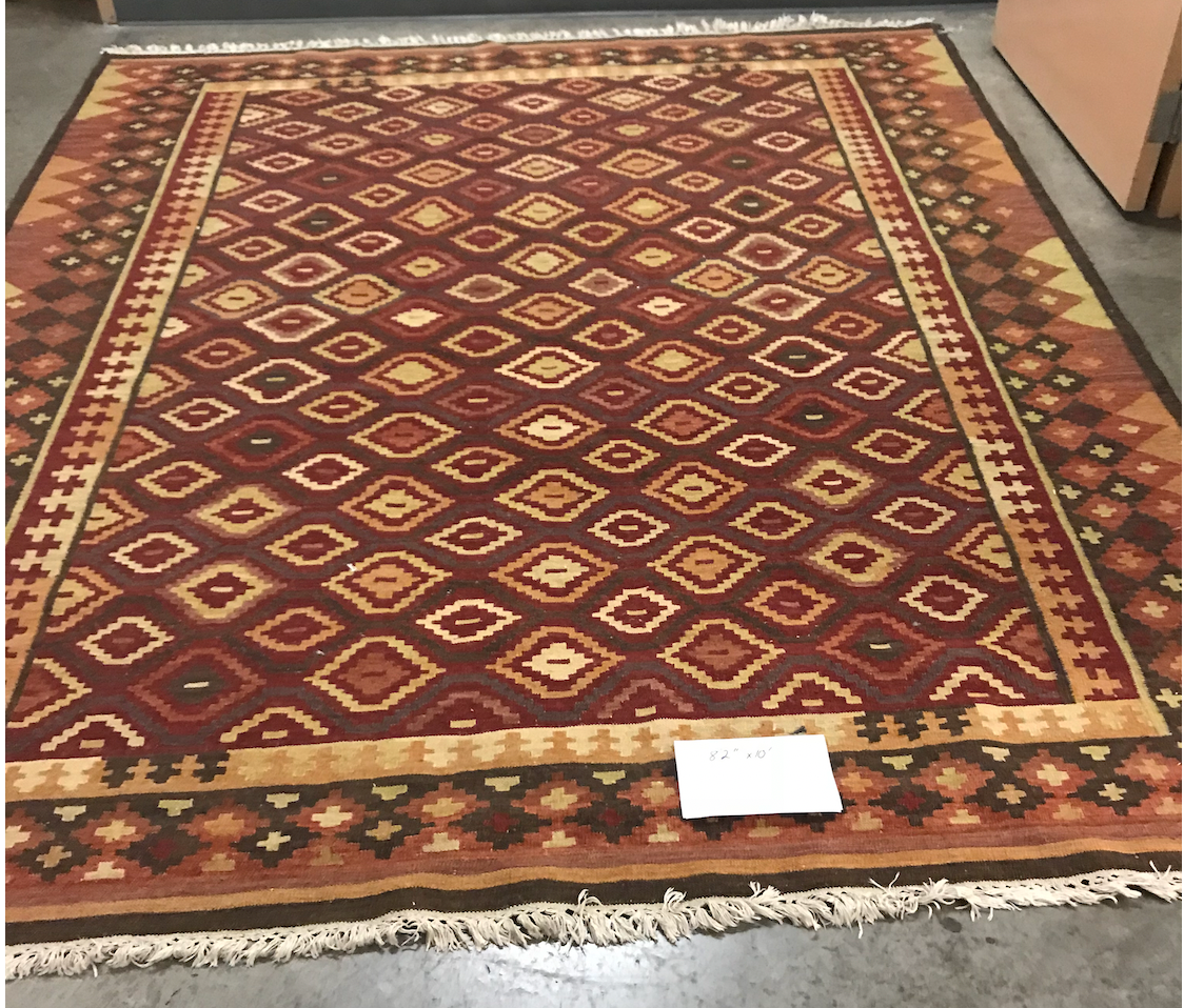 Kilim in tan, rust, 8'2"x10