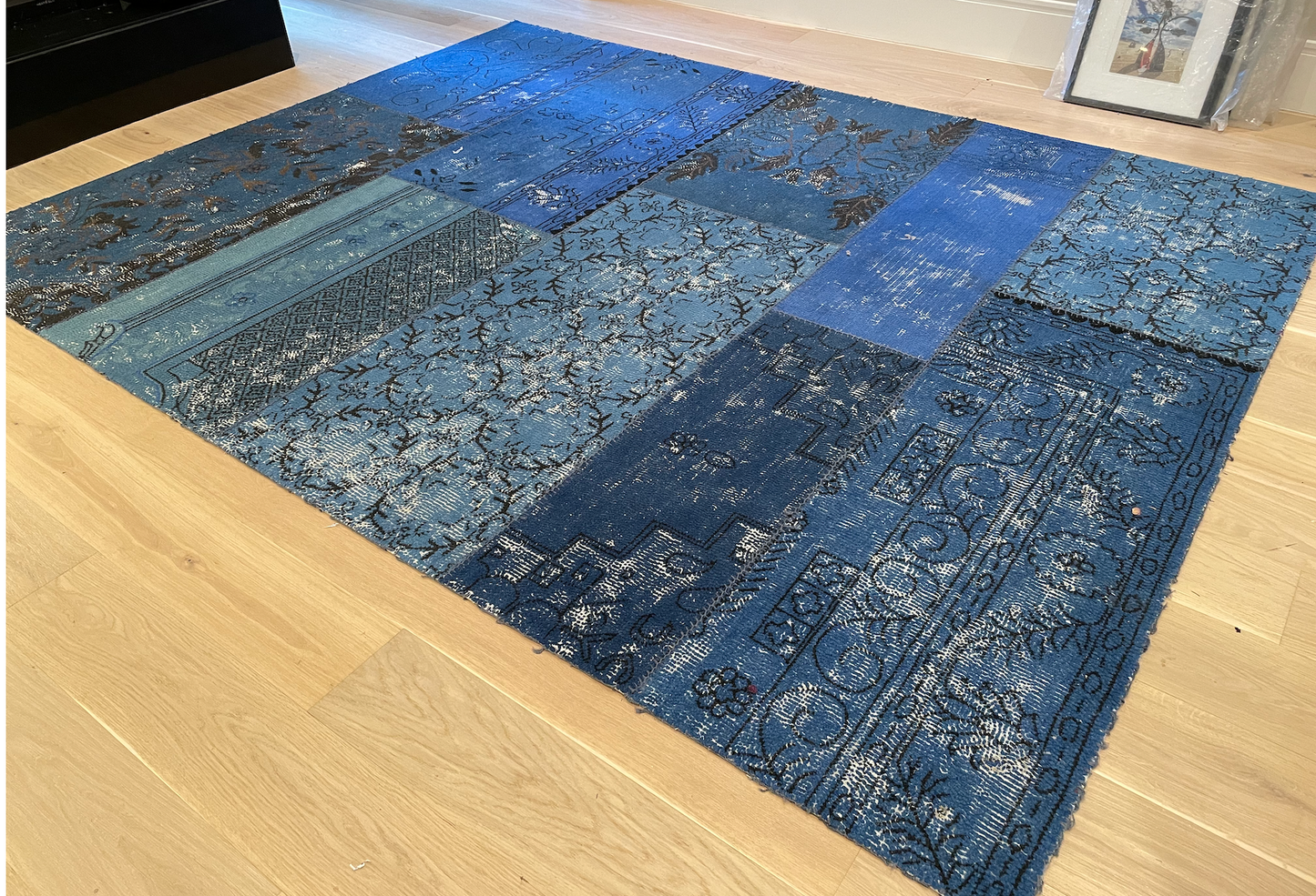 Shades of blue and black, patchwork rug