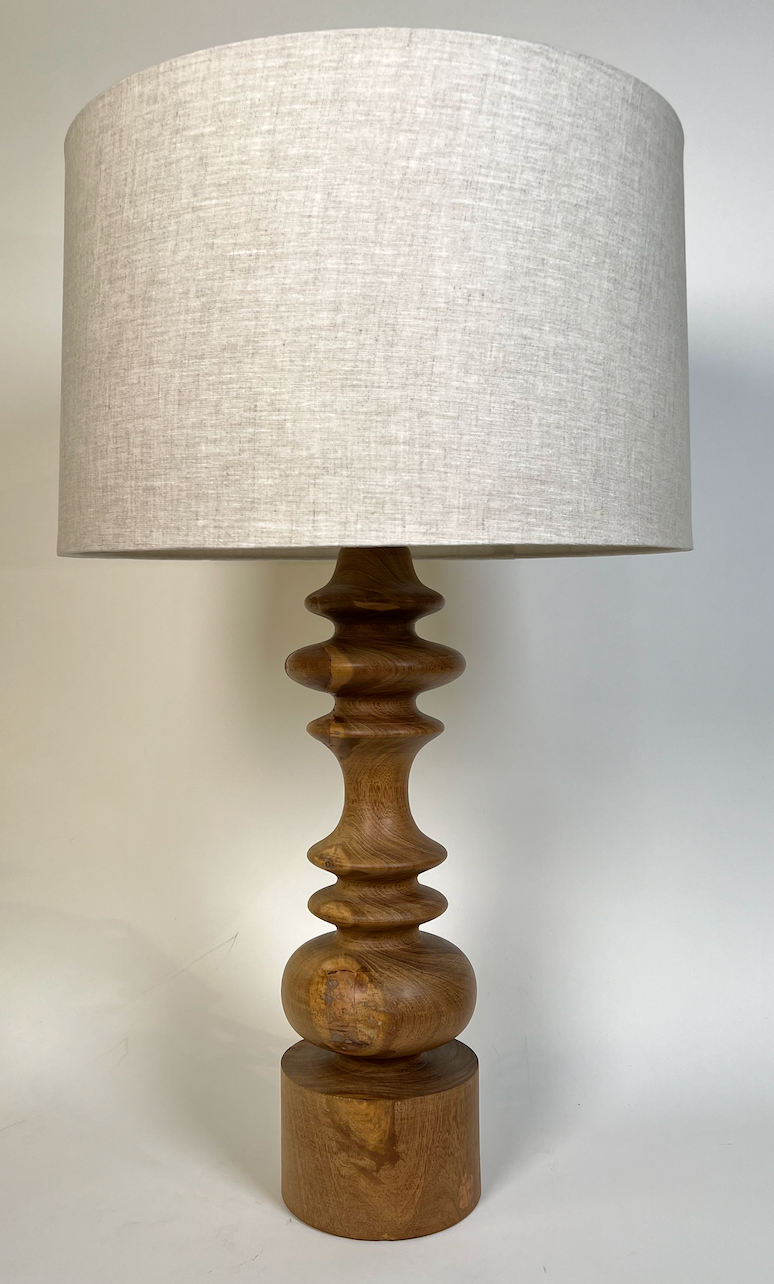 Turned wood table lamp