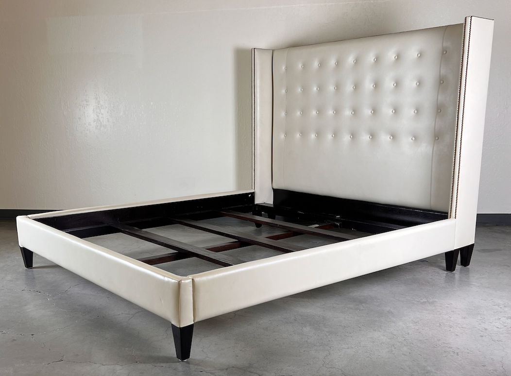 Cream leather Cal King bed frame