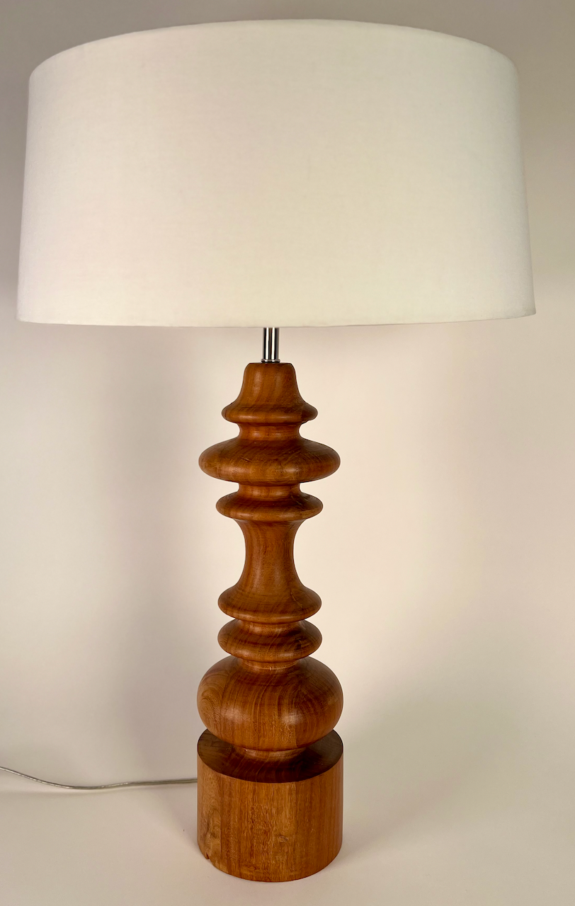 Turned wood lamp