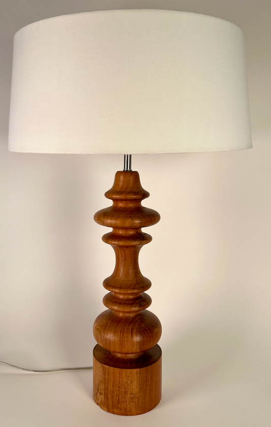 Turned wood lamp