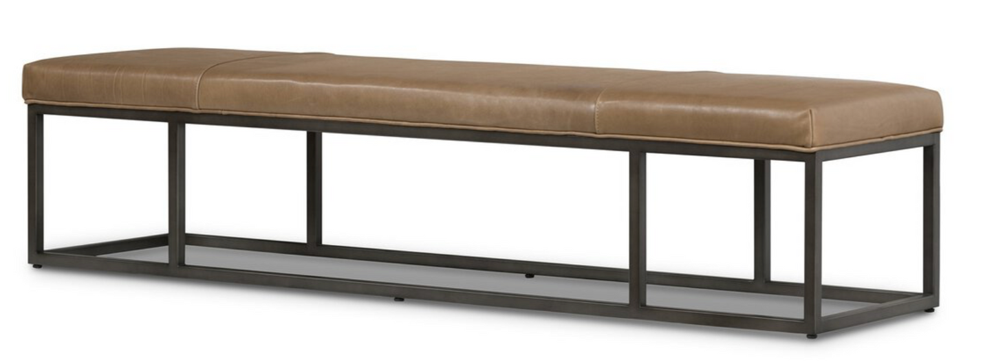 Brown leather bench