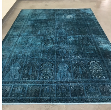 7' x 9'8", Teal silk rug, tile pattern,