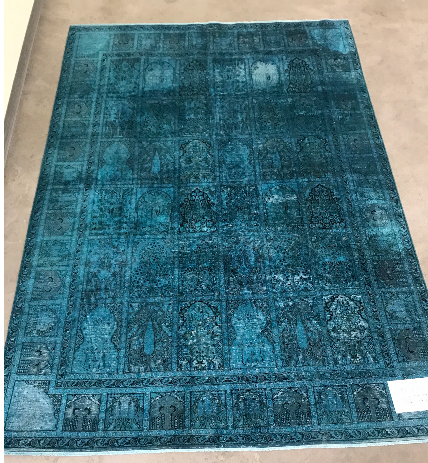 7' x 9'8", Teal silk rug, tile pattern,