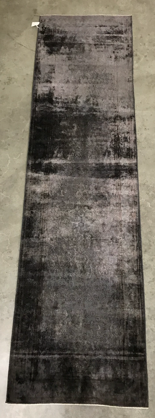 2'6" x9'6" silk runner in charcoal eggplant
