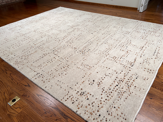 9'1" x 11'10"  Cream with random brown dots