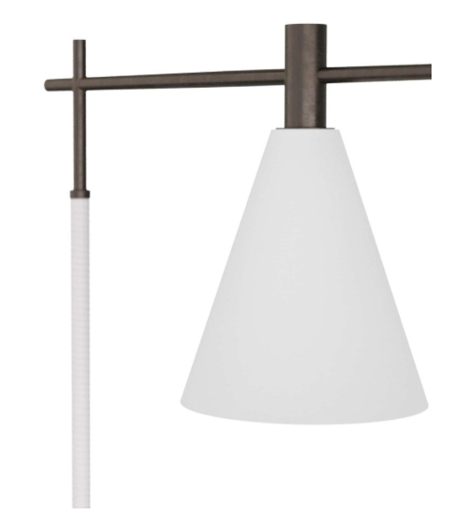 Vanua task light, opal glass shade, white leather wrapped stem