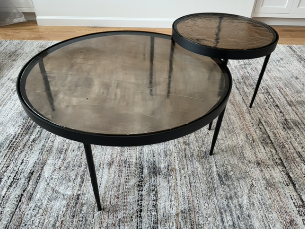 Yoko art glass nesting tables in smoky rose brown