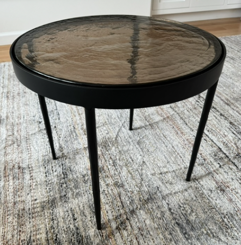 Yoko art glass nesting tables in smoky rose brown