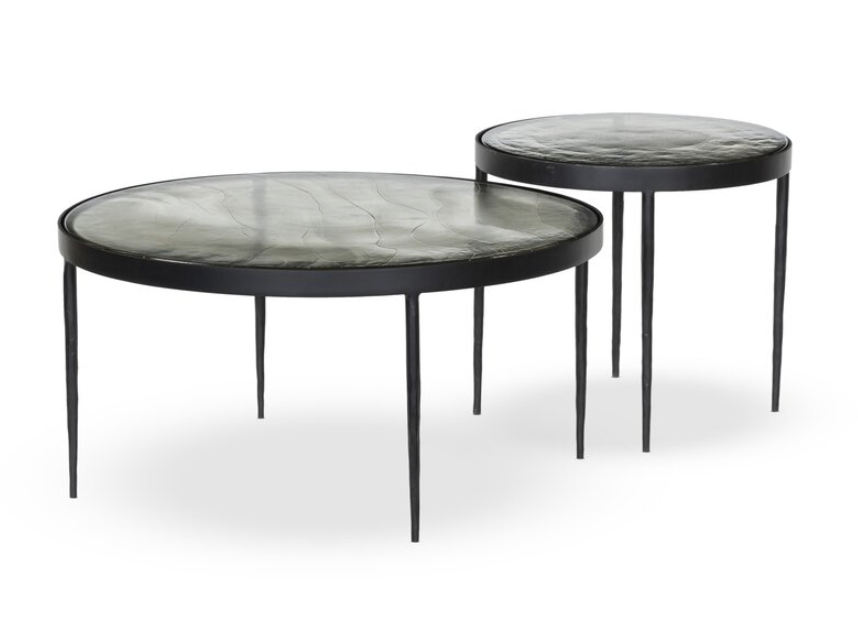 Yoko part glass nesting tables in pale green