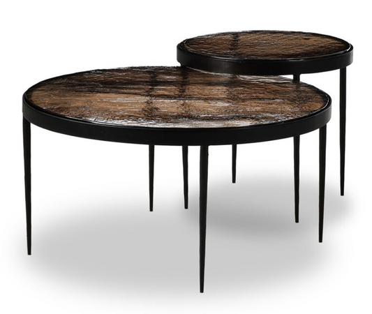Yoko art glass nesting tables in smoky rose brown