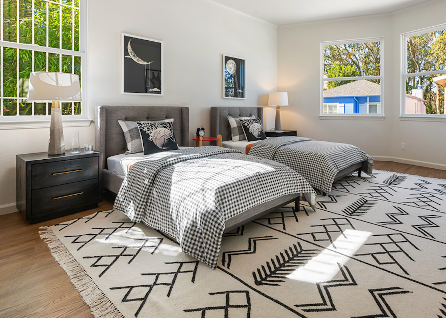 Gray tufted upholstered twin bed