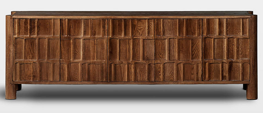 82" wide brown wood carved oak media cab or buffet