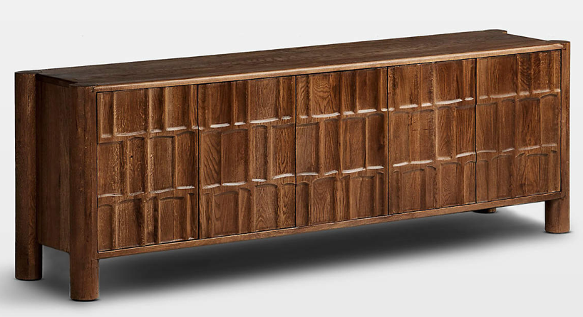 82" wide brown wood carved oak media cab or buffet