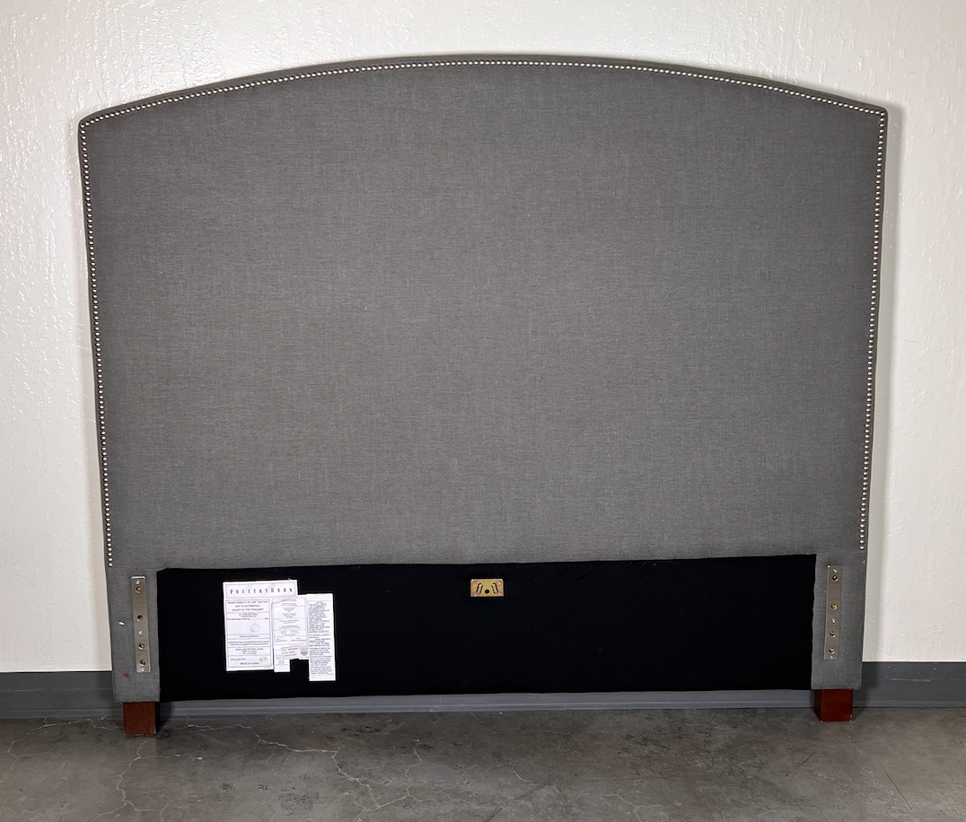 63w x 57h, curved gray headboard with nailhead trim