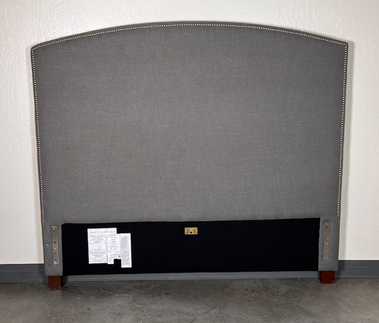 63w x 57h, curved gray headboard with nailhead trim