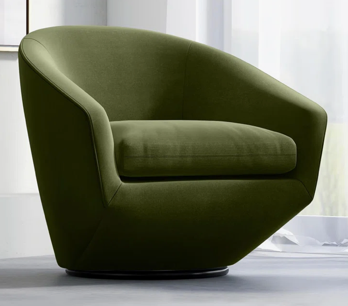 Green velvet swivel chair w/ sloped base