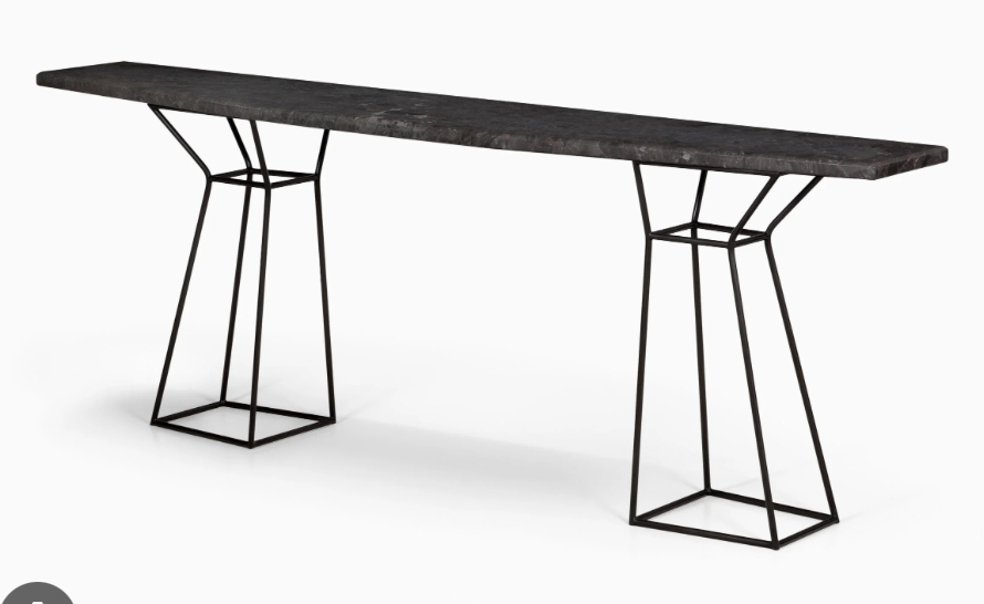 Mineral Console, black steel frame, Nordic black antique granite top
