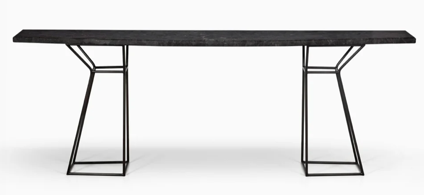 Mineral Console, black steel frame, Nordic black antique granite top