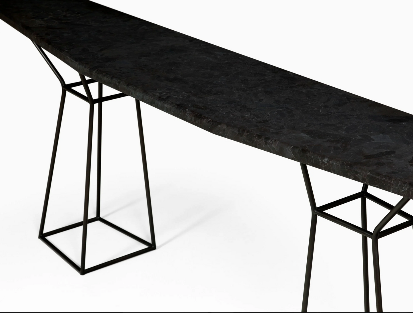 Mineral Console, black steel frame, Nordic black antique granite top