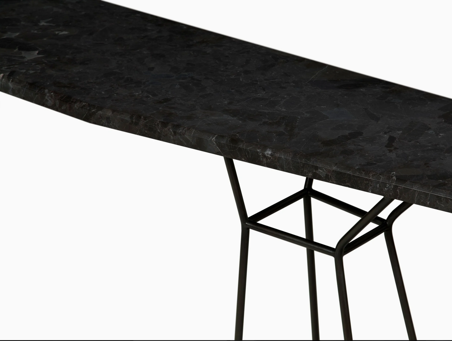 Mineral Console, black steel frame, Nordic black antique granite top