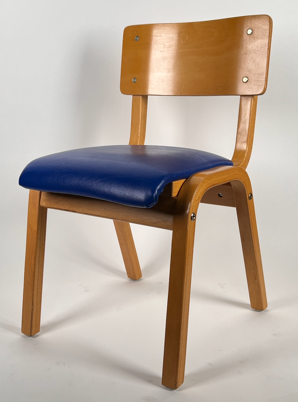 Vintage child chair with blue seat