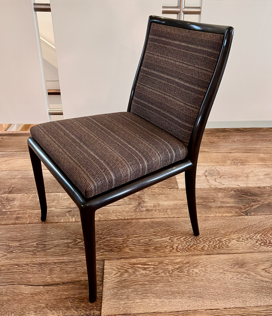 A. Rudin, dark wood, striped fabric
