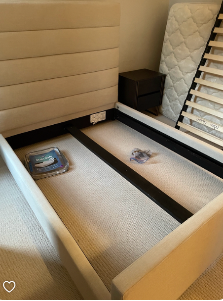 Daphne cream Queen bed frame with horizontal channeled head board